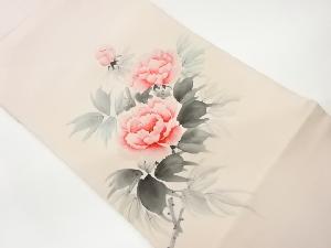 塩瀬手描き牡丹模様名古屋帯